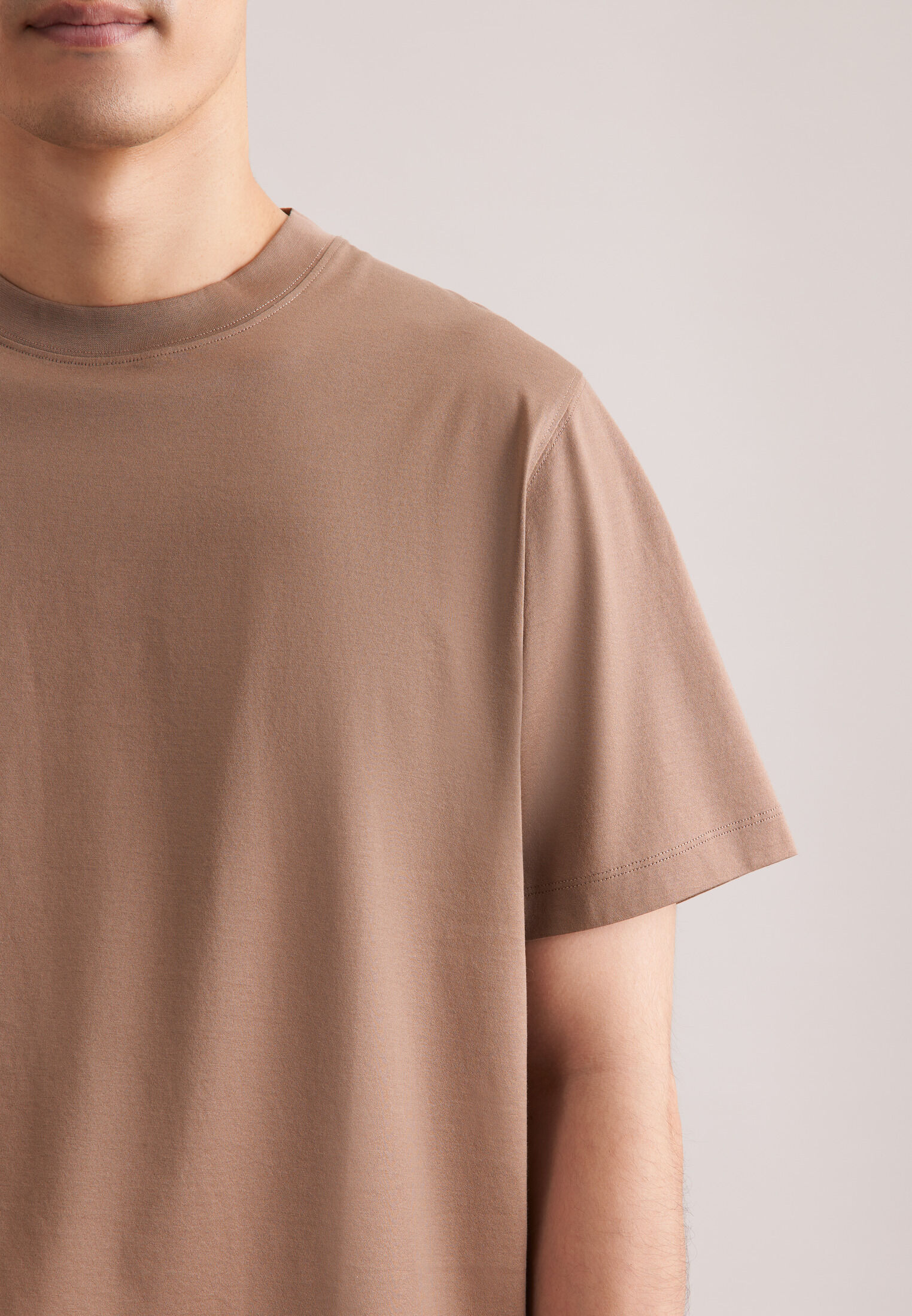 T-Shirt SEIDENSTICKER, Herren, Gr. S, braun (pecan), 100% Baumwolle, unifarben, regular fit, Rundhals, Shirts T-Shirt, 1/2 Rundhals Uni