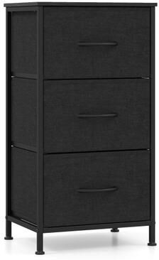 Costway Dresser Nightstand with Roomy Fabric Drawers for Bedroom Storage Cabinet with Metal Frame-Dark Black