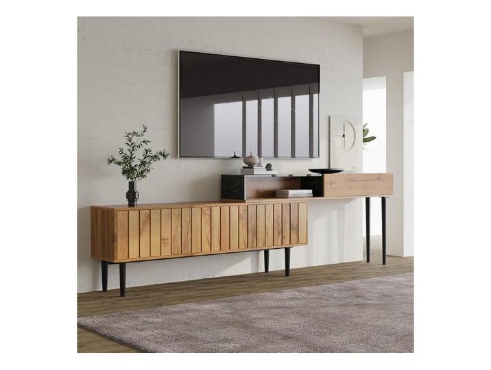 LuxusKollektion TV-Board TV Board Platzsparend Verstellbare Beine Marmor Holzfarbe(129x30x58) (1 St)