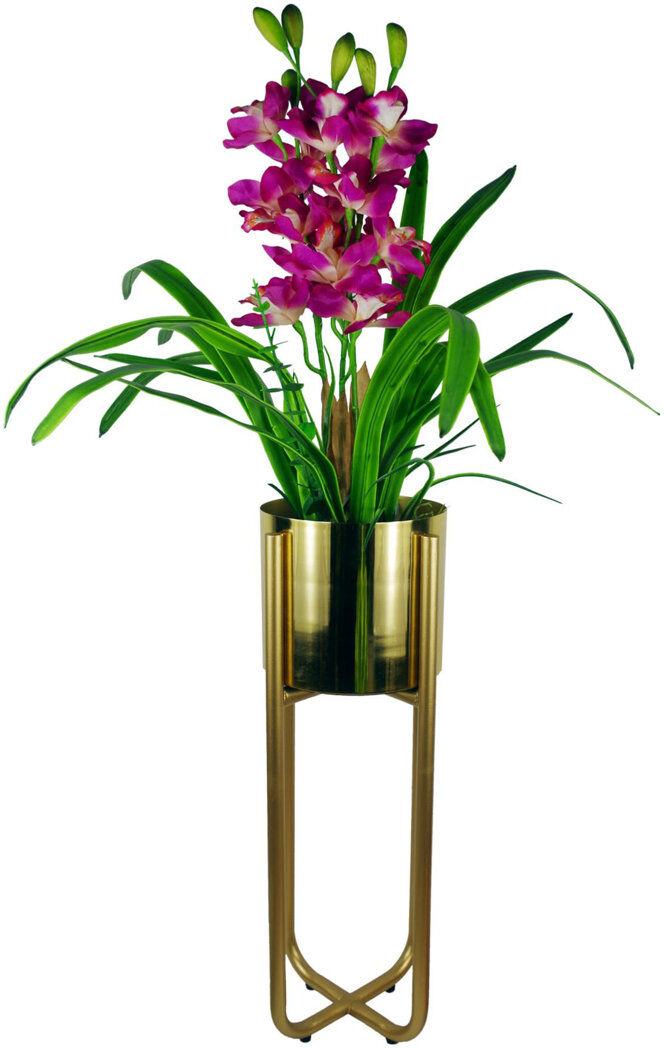 World Menagerie Fernly Handmade Metal Cachepot Gold 62cm H X 18cm W X 18cm D
