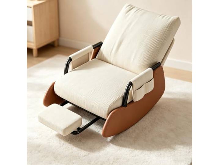 Schaukelstuhl Wohnzimmer - mit Gepolsterten Armlehnen Ergonomischer Schaukelstuhl mit ausziehbarer Fußstütze und Seitentasche für tägliche Entspannung.