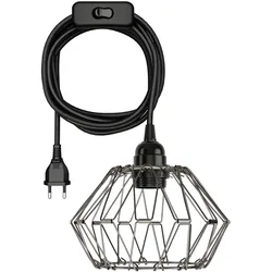 ledscom.de Käfig-Leuchte faltbar, LEKA mit Textilkabel, schwarz, Stecker, Schalter und E27 Fassung, 3 m