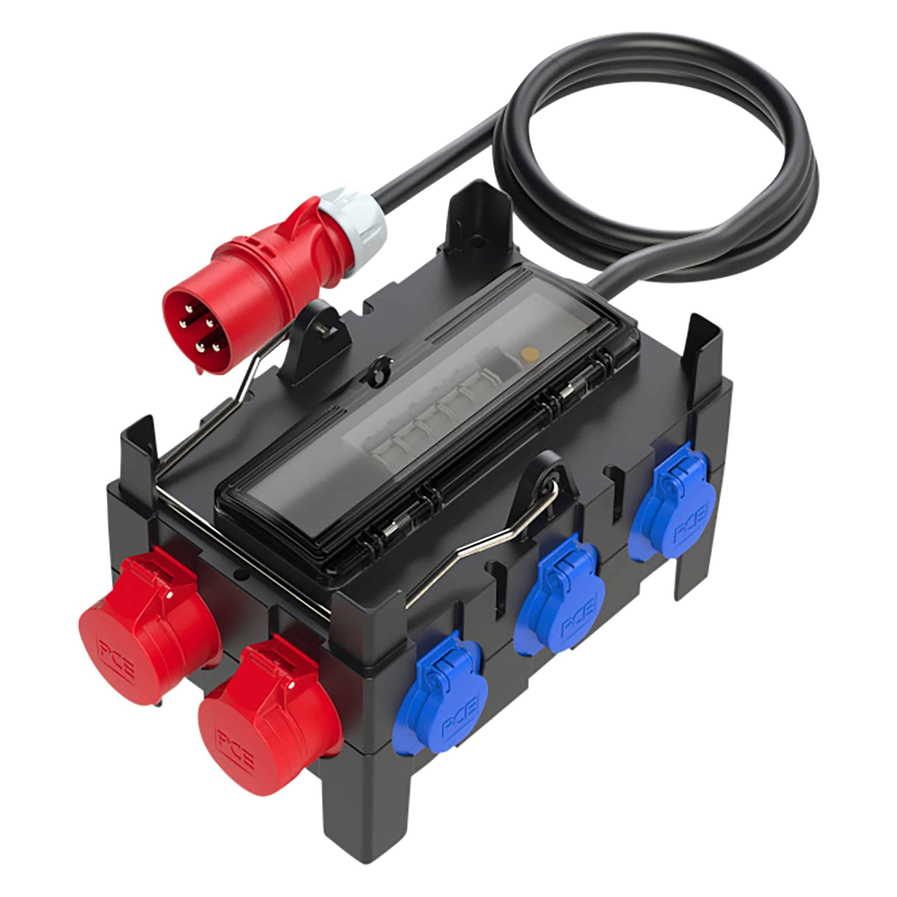 PCE Stromverteiler ISCHL, 2x CEE 16A, 4x SSD 16A, IP44, schwarz (6x, CEE 16/5) (9130012)