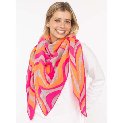 Dreieckstuch ZWILLINGSHERZ "Happy Waves", Damen, orange (grau pink orange), Strick, Baumwollmischung, gemustert, mehrfarbig, Modetücher, auffallendes Muster, Strick, wärmend