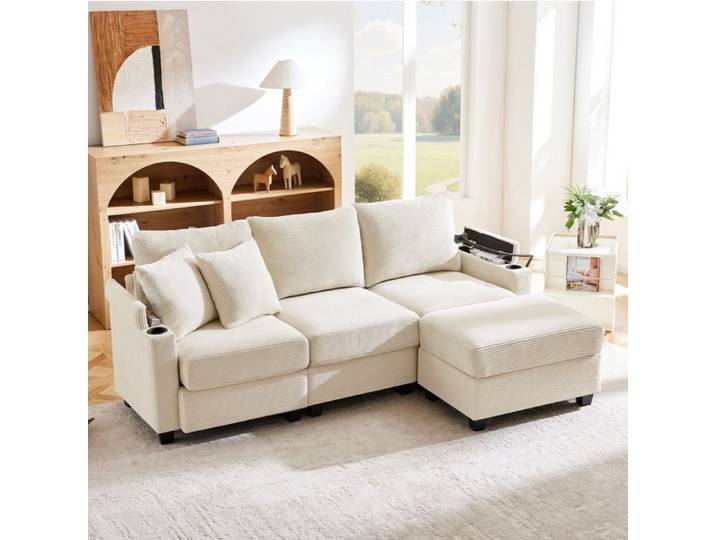 Canapé d angle - SENVIRO - 3 places dossier beige 213x139x87cm beige
