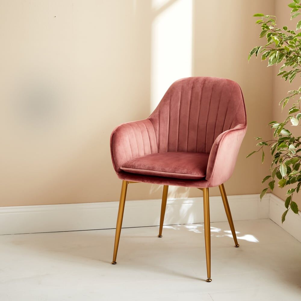 sweeek Fauteuil velours vieux rose et pieds metal Rose 57x84x59cm