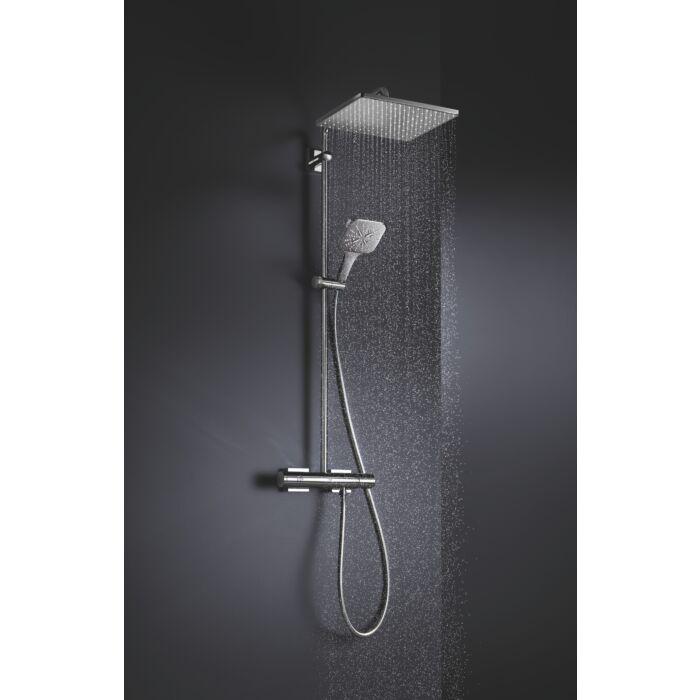 Grohe Rainshower Duschsystem 26649000 chrom, mit Aufputz-Thermostat, Duscharm 45cm schwenkbar