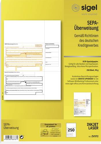 Sigel Überweisung Formular ZV572 DIN A4 Anzahl der Blätter: 250 ZV572