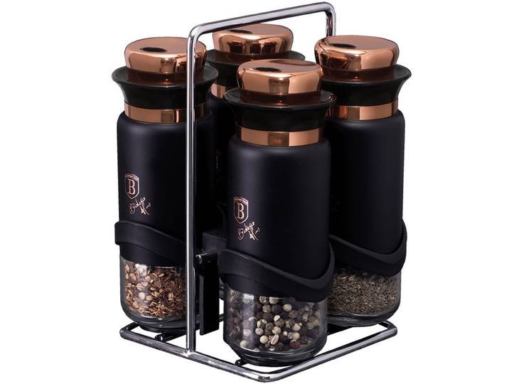 Gewürz-Streuer-Set, 4-tlg., schwarz-roségold