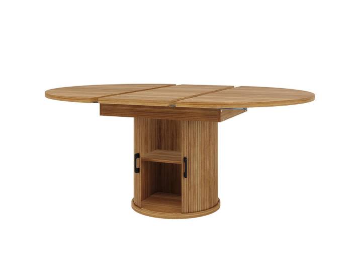 Oxeza Esstisch Ausziehbar Walnuss mit Stauraum 118-158/118/76 cm, Walnussfarben, Holz, Mode, Rund,Rund, 118x76.8x118 cm, Esszimmer, Esstische