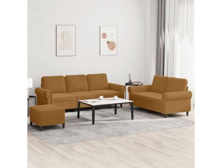 HEFZGDB 3-TLG. Sofagarnitur mit Kissen Braun Samt, Weiches Samtbezug und Robustes Metallgestell für Langlebigkeit, Bequeme Polsterung und Vielseitiger Hocker als Sitz oder Fußablage,