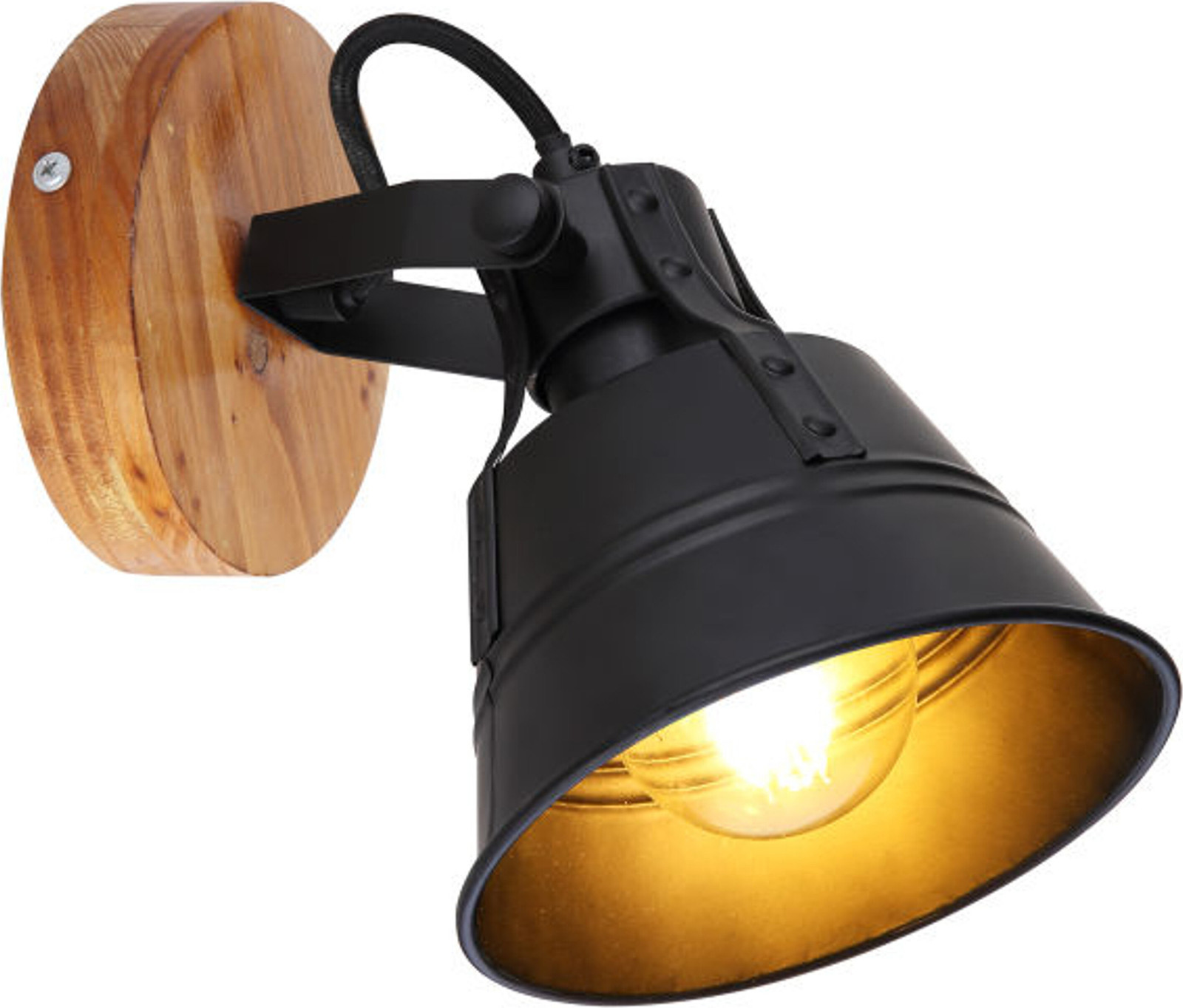 Globo Wandlamp Gunther Landelijk Zwart met Hout