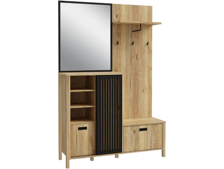 Kompaktgarderobe FORTE Jytana , schwarz (mauvella eiche schwarz), B:132cm H:200,3cm T:40,2cm, Holzwerkstoff, Schränke, Kompaktgarderobe, Kompaktgarderobe, Stauraum, Lamellenoptik, Trendfarbe