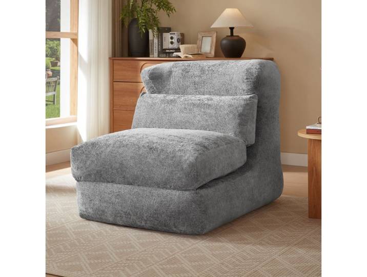 Fauteuil convertible relax gris en mousse chaise longue modulable design unique pour salon et chambre TYNQER