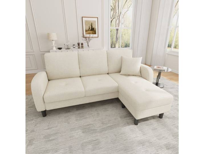 Canape d angle SENVIRO - 3 places modulaire avec meridienne 166x118x77cm beige clair