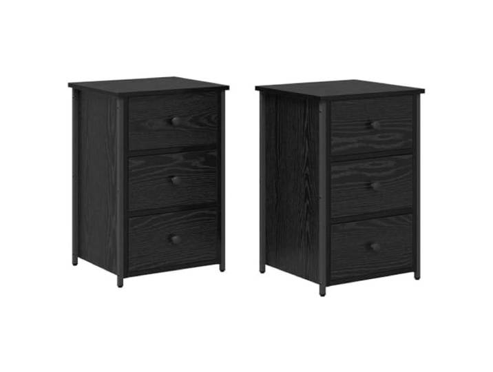 HGLADYU Nachttisch 2er Set Schwarz Eichen-Optik 40x36x60 cm mit Schublade aus furniertem Holz und Eisenrahmen, modernes Design für Schlafzimmer