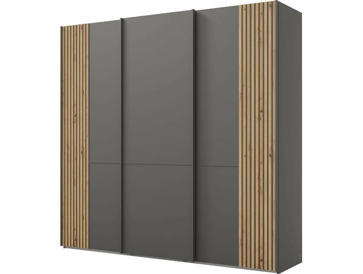 Schwebetürenschrank MUSTERRING Isabelle , grau (graphit, dekor), B:246,3cm H:236cm T:67cm, Hartfaserplatte, Holzwerkstoff, Schränke, Schwebetürenschrank, Türen mit Lamellenoptik, verschiedene Grössen und Farben, Höhe 236cm