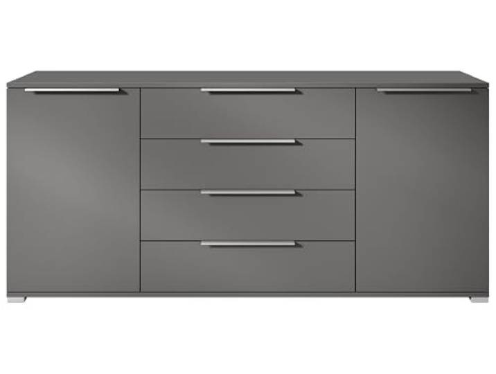Vladon Sideboard Linio V2 – Moderne Kommode mit 2 Türen & 4 Schubladen, Anthrazit matt/Anthrazit matt, 166,5 x 72,5 x 35 cm (BxHxT) – Beistellschrank Anrichte Standschrank