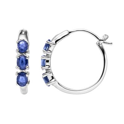 Paar Creolen VIRA JEWELS "Silber 925 rhodiniert mit 6 blauen Saphir-Steinen", weiß (weiß, blau), Ohrringe, Damen, one-size, 1,2, Silber 925 (Sterlingsilber)