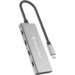 Conceptronic 4 Port USB-Hub (USB-C, 4 Ports), Dockingstation + USB Hub, Grau