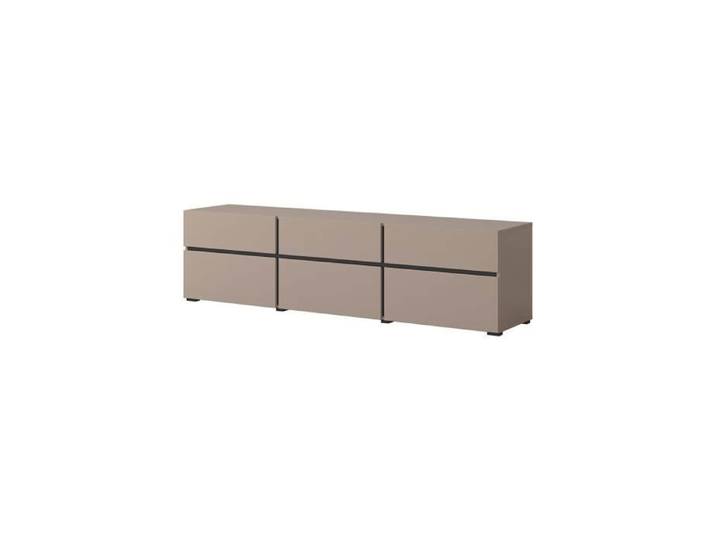 Meuble TV 180cm coloris beige et noir collection HAVANA. Meuble design avec 3 portes et 3 tiroirs.