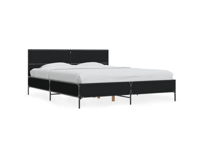 PUGYNBK Bettgestell aus technischem Holz und Metall, Schwarz, 160 x 200 cm Lattenrost inklusive Lattenrost, Metallbeine, stabiles Kopfteil, atmungsaktive Basis für Schlafzimmer