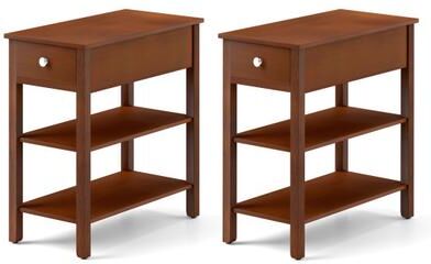 Costway 3-Tier Narrow End Table with Drawer and Storage Shelves Set of 2-Brown