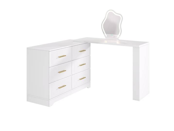 Coiffeuse réversible en panneau de particules blanc avec miroir led