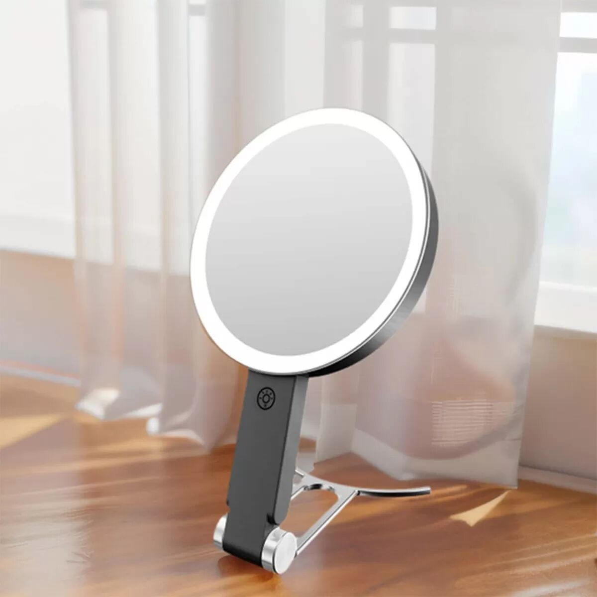 INF LED Schminkspiegel - Schwarzer C-Typ Ständer - 10x Vergrößerung, Tragbar & Wiederaufladbar