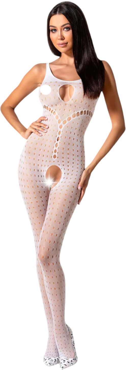 Passion BS078 - white, polka-dot, open catsuit (S-L)