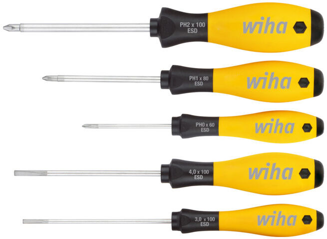 Wiha Jeu de tournevis SoftFinish® ESD Fente, Phillips 5 pcs (27252) (27252)