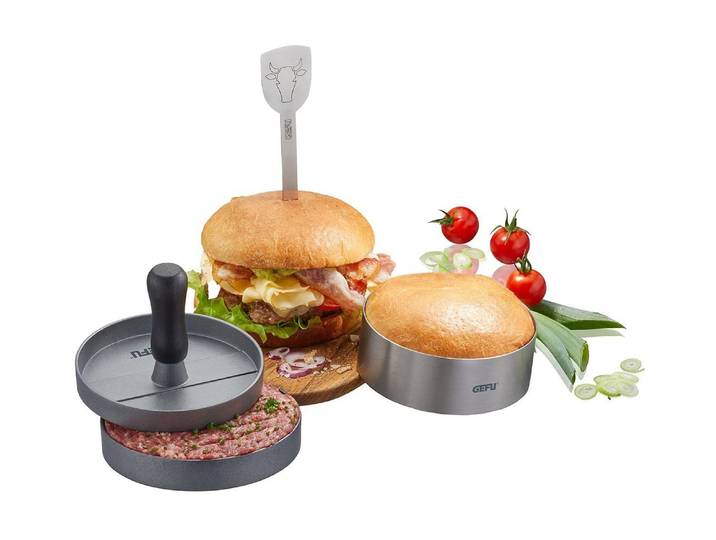 Burgerpresse GEFU GEFU Burgerpresse BBQ 3-teilig , silber (silber anthrazit), Küchenpressen, Burgerpresse