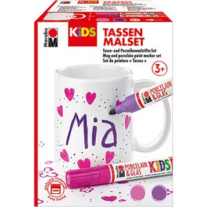 Marabu Porzellanstifte KiDS Porcelain & Glass, Tassenset Mia, 2 Farben, Rundspitze 1-3 mm, spülmaschinenfest, 3 Teile