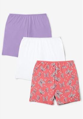 Plus Size Women's Stretch Cotton Boxer 3-Pack by Comfort Choice in Coral Butterfly Pack (Size 11) Underwear
