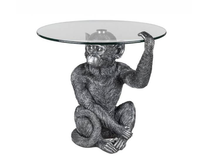 formano Tierfigur Deko-Tisch Affe Antiksilber 58cm Kunststein Beistelltisch + Glasplatte