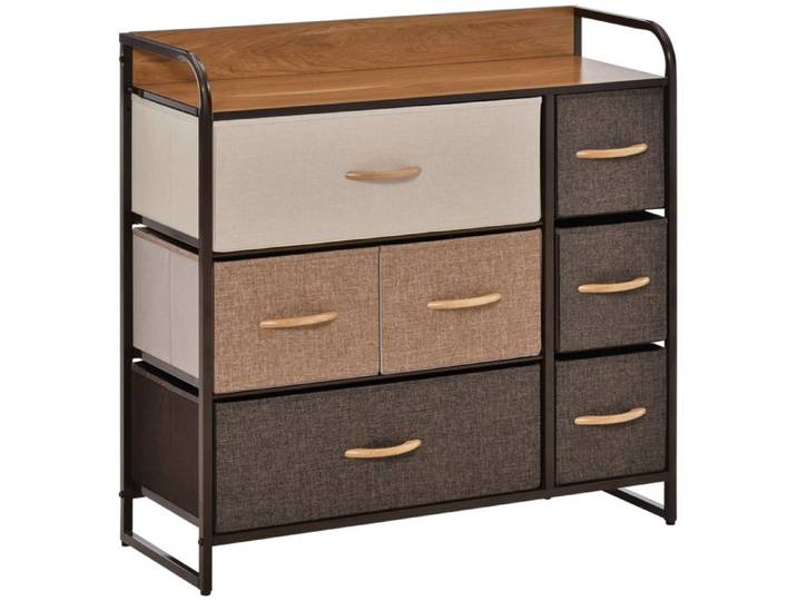 Commode avec 7 tiroirs en lin tiroir avec cadre en métal pour salon 80x29x78 5 cm