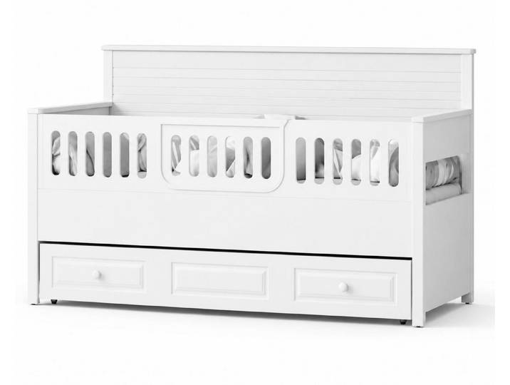 JVmoebel Kinderbett Weißes Kinderbett mit Stauraum und Schutzgitter für sicheres Schlafen, Made in Europa