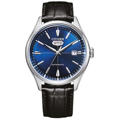 Automatikuhr CITIZEN "Crystal Seven", schwarz, Armbanduhren, Herren, Automatikuhr, Armbanduhr, Mechanische Uhr, Herrenuhr, Datum, Lederarmband