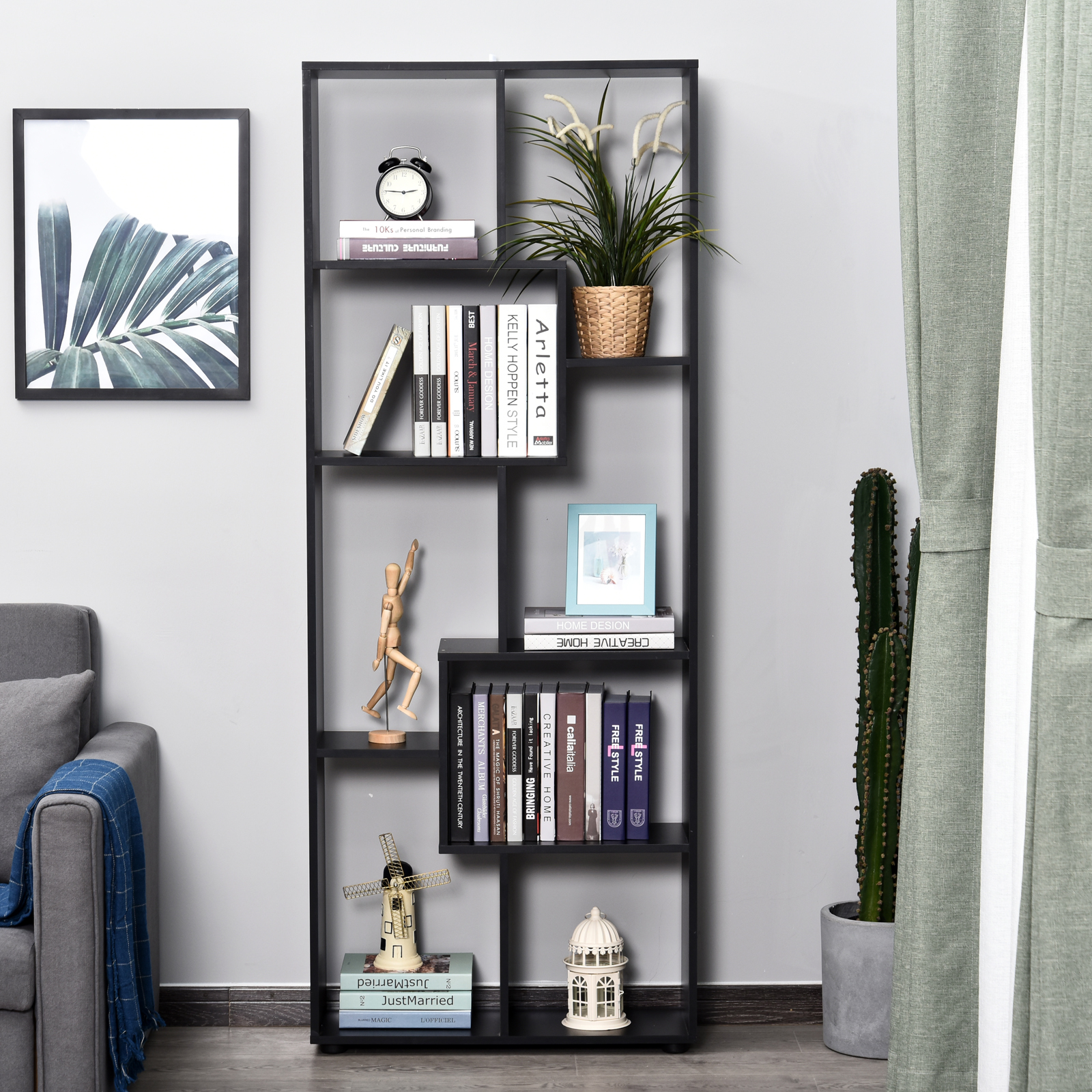 Homcom Libreria Moderna di Design a 8 Ripiani in Legno Truciolare, Arredamento Casa e Ufficio, 70x24x178cm Nero   Aosom Italy