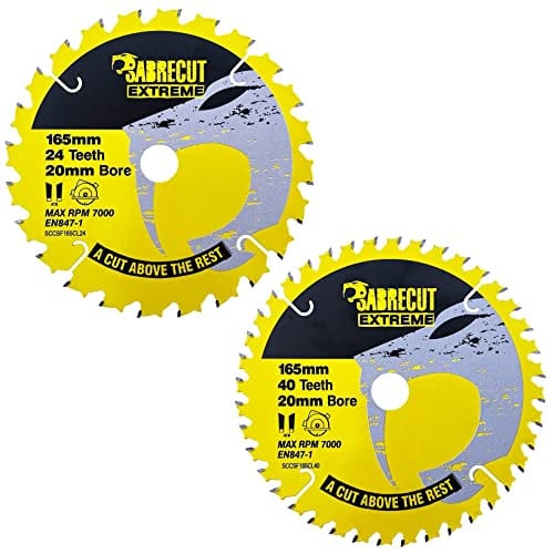 SabreCut 2 stuks SCCSFK165CL cirkelzaagbladen, 165mm, 24T en 40T, 20mm asgat, TCT