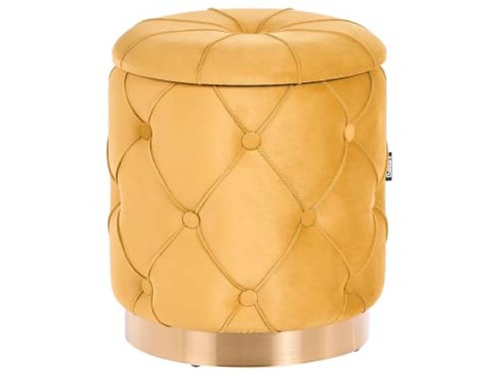 Beliani Pouf 2er Set Senfgelb Samtstoff Gesteppt mit Stauraum Goldener Metallring Rund Chesterfield Stil Retro Wohnzimmer Schlafzimmer Flur Modern