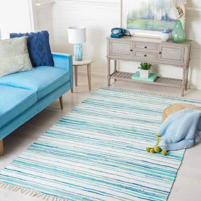SAFAVIEH Handmade Rag Rug with Fringe Valborg Casual Stripe Cotton Rug with Fringe