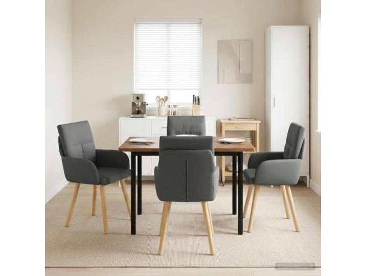 KGHFDVB Esszimmerstühle 4er Set Stoff Dunkelgrau 60x56x96 cm mit Armlehnen Metallrahmen, Kautschukbeine, atmungsaktiv, abwischbar, verleimtes Holz, modernes Design