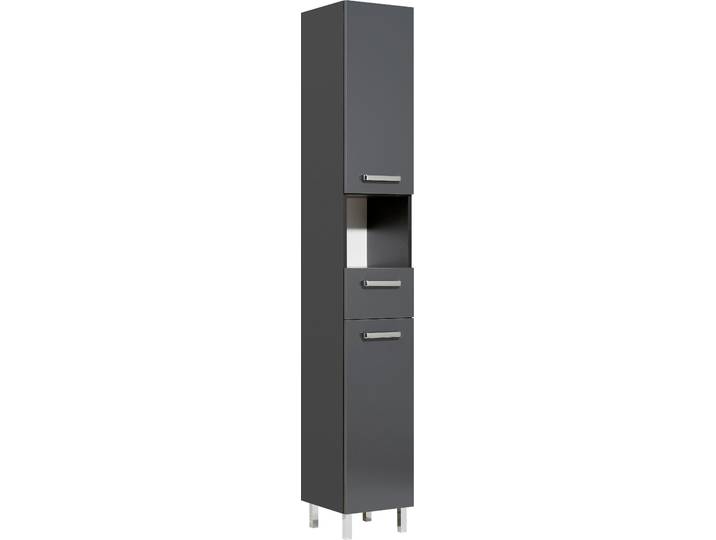 Hochschrank SAPHIR Quickset Badschrank 30 cm breit, 2 Türen, 1 Nische, 1 Schublade , grau (anthrazit, anthrazit glanz), B:30cm H:195,5cm T:33cm, Holzwerkstoff, Schränke, Hochschrank, Badezimmer-Hochschrank inkl. Türdämpfer, Griffe in Chrom glänzend
