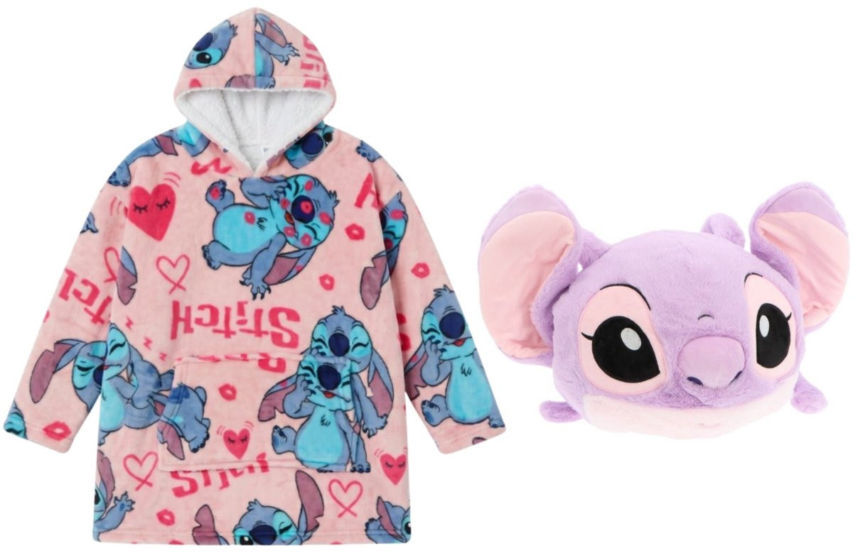 Lilo & Stitch slaapkamerset met handwarmer en hoodie deken voor volwassenen