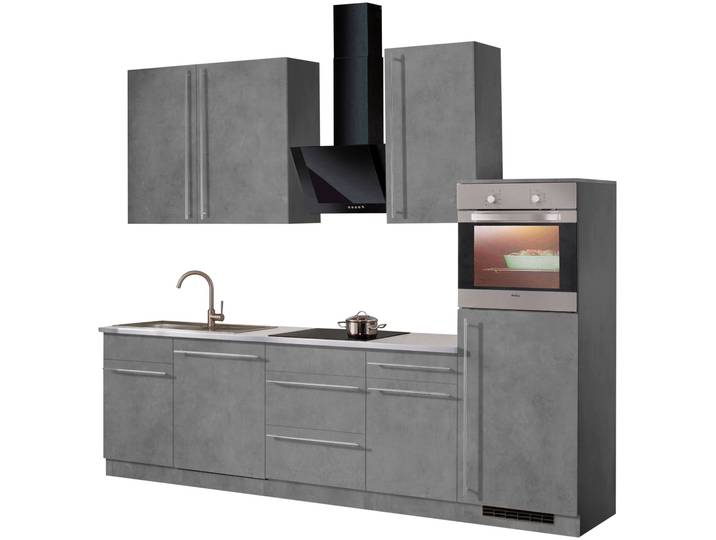 Küchenzeile WIHO KÜCHEN Chicago , grau (küche: grau, korpus: betonfarben, arbeitsplatte: canvas grau), B:280cm T:60cm, Komplettküchen-Sets, Küchenzeile, mit E-Geräten, Gesamtbreite 280 cm