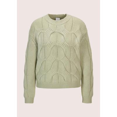 Longpullover MADELEINE "Strickpullover Moderner Wollpullover mit Zopfmuster", Damen, Gr. 40/42, grün (salbei), Obermaterial: 90% Schurwolle WV. 10% Wolle mw., Modern, Pullover Longpullover, Allover-Zopfmuster