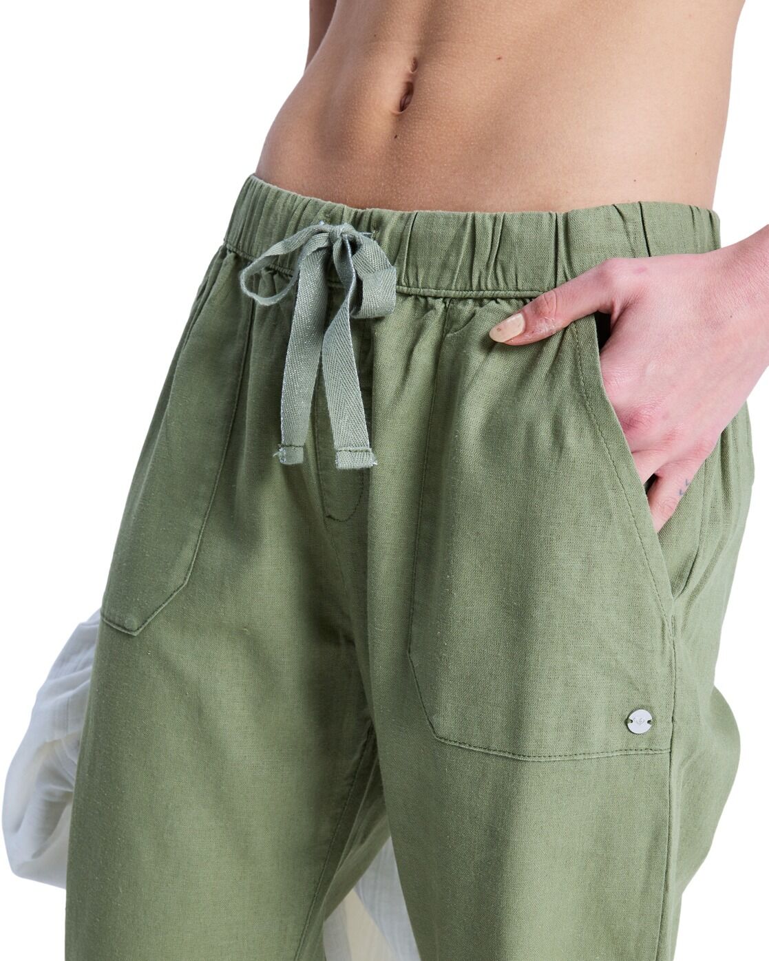 Cargohose ROXY "On The Seashore", Damen, Gr. M, grün (olivgrün), Obermaterial:55% Leinen, 45% Viskose., Hosen Cargohose