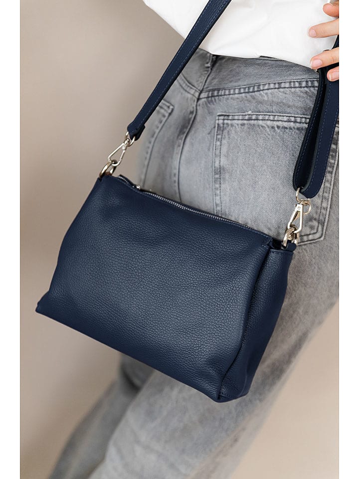 Lucca Baldi Leder-Umhängetasche "Melfi" in Dunkelblau - (B)26 x (H)19 x (T)9 cm - onesize