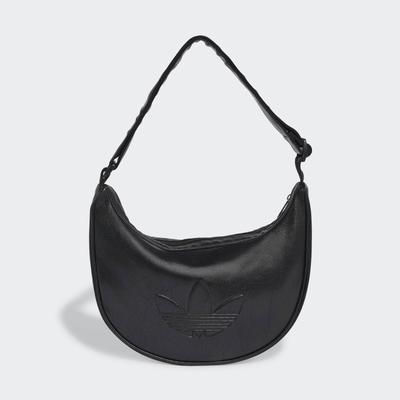 Sporttasche ADIDAS ORIGINALS "ADICOLOR, METALLIC-PU, HALBMONDFÖRMIG", schwarz, Obermaterial: 100% Polyurethan, Taschen Sporttasche